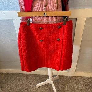 LOFT Vibrant Red Mini Skirt SZ 6 Button Detail 18.5” Long Classic Office Look
